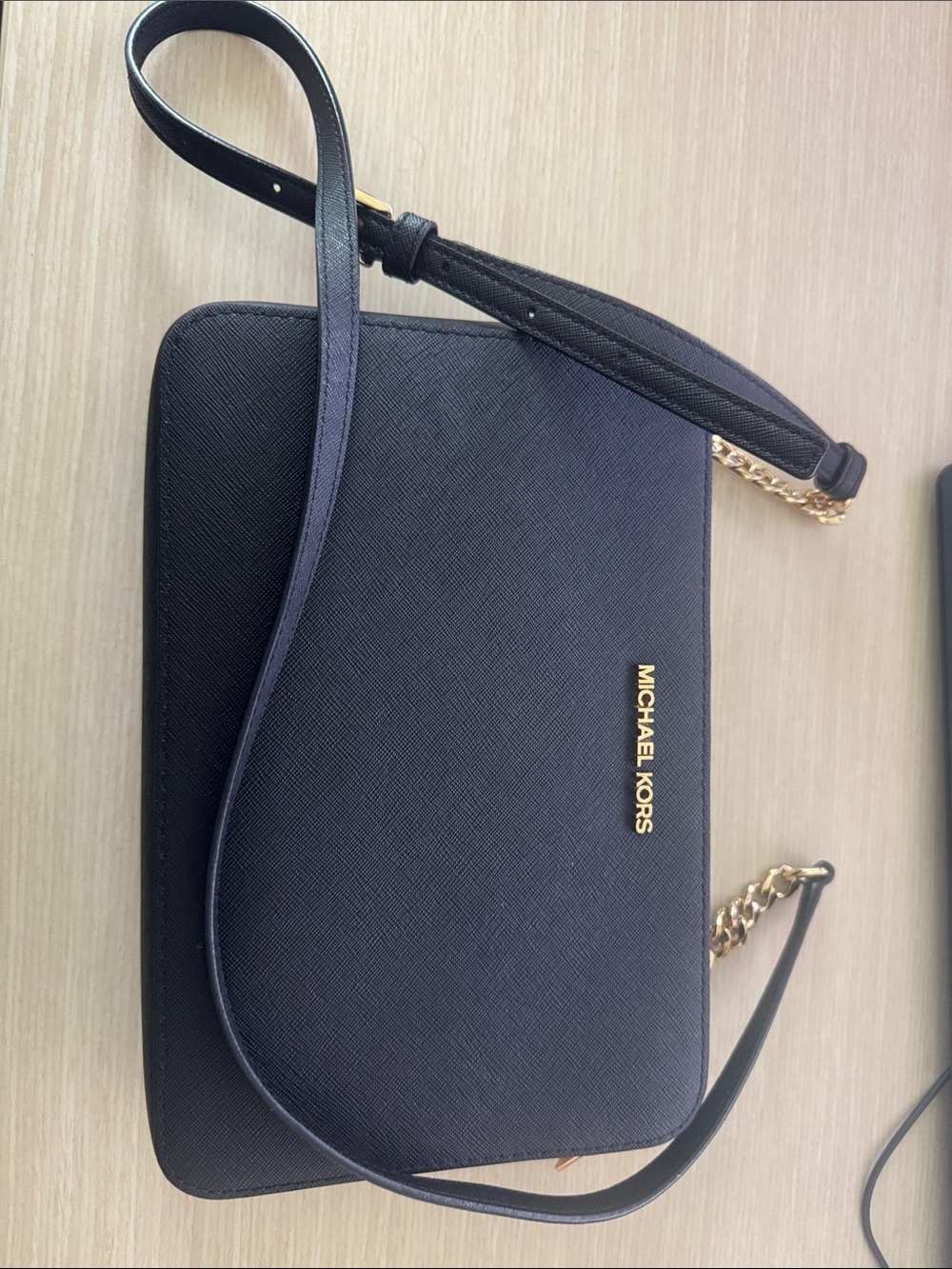 Michael Kors Black Saffiano Crossbody with Gold Hardware